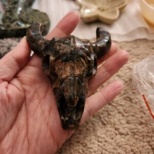 Carved Bull Skull In Que Sera Stone